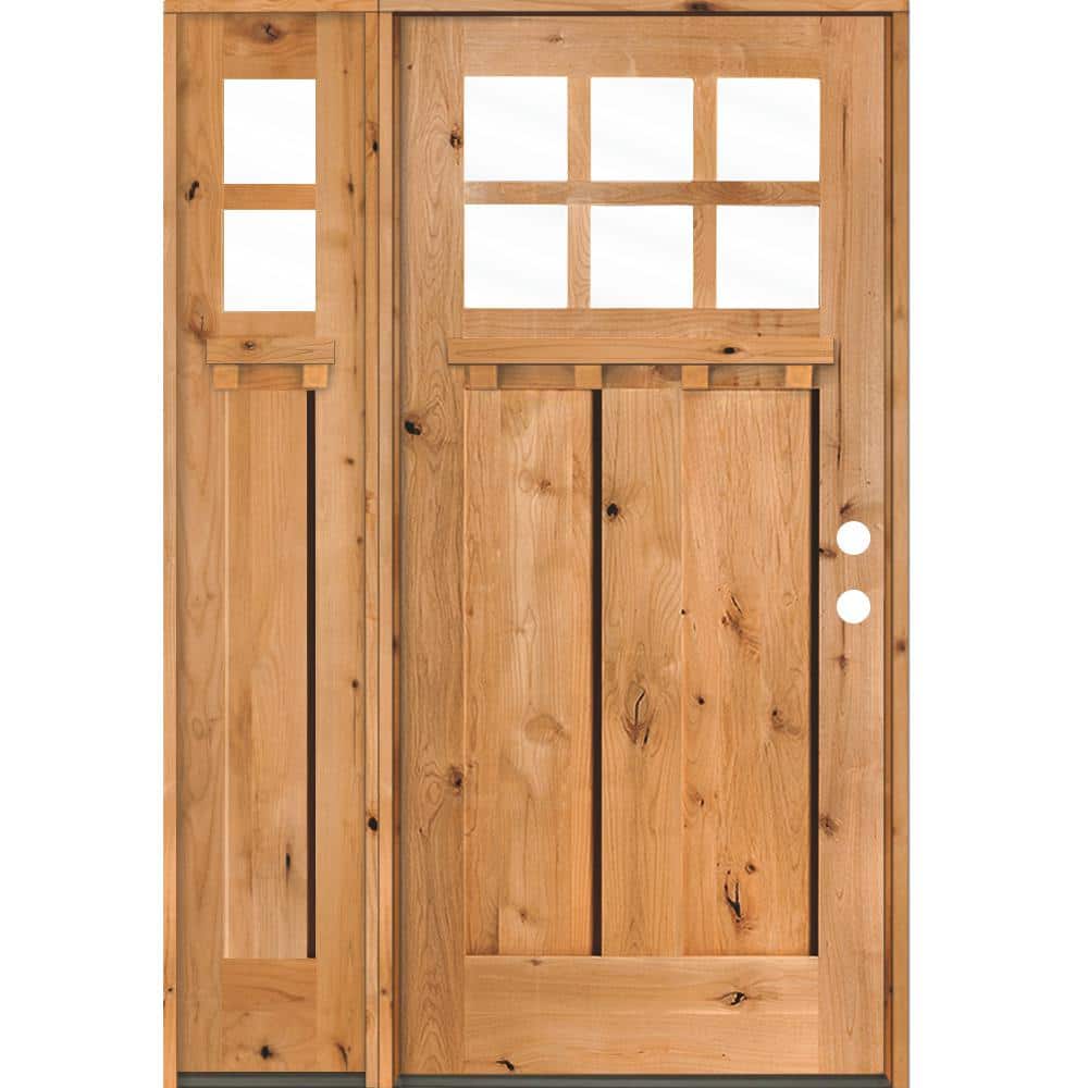 Krosswood Doors 50 in. x 80 in. Craftsman Alder Left-Hand 6 Lite Clear Glass Clear Stain Wood Prehung Front Door/Left Sidelite with DS