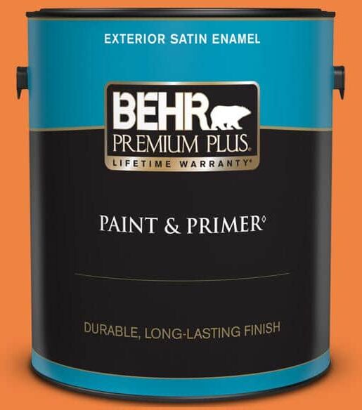 BEHR PREMIUM PLUS 1 gal. #P220-7 Construction Zone Satin Enamel Exterior Paint & Primer