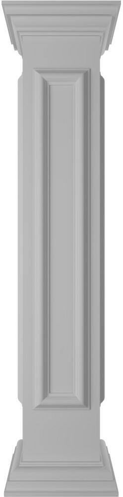 Ekena Millwork End 48 in. x 8 in. White Box Newel Post with Panel, Peaked Capital and Base Trim (Installation Kit Included)