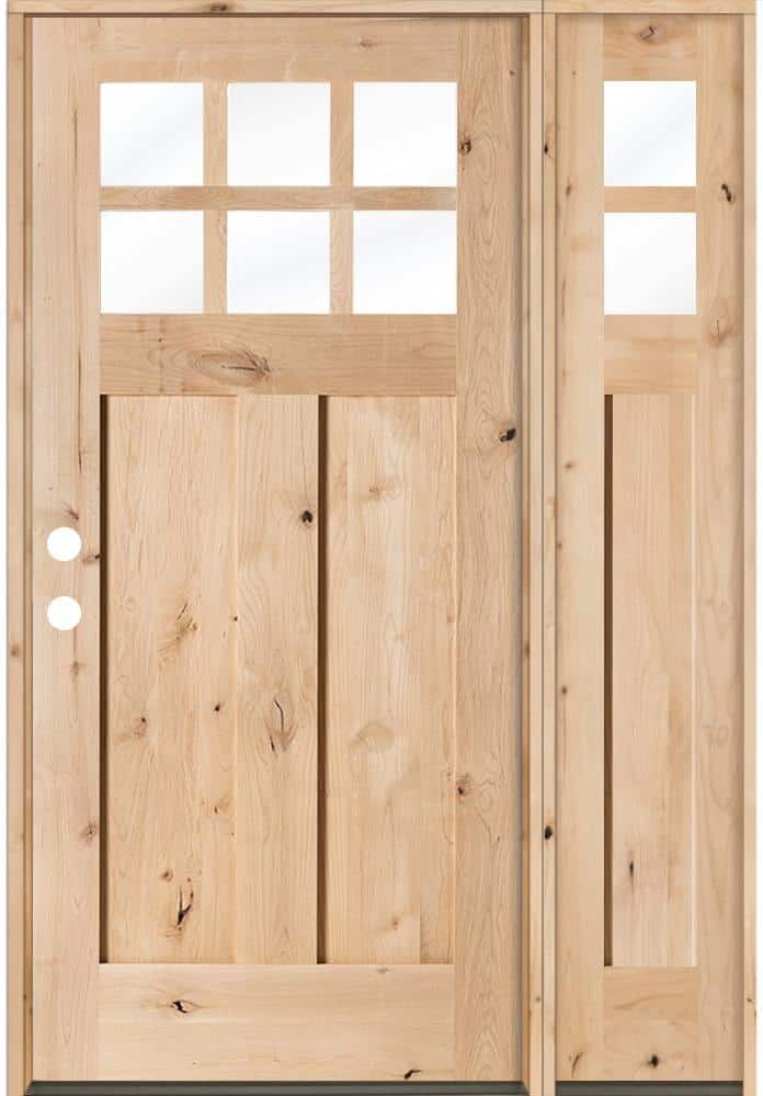 Krosswood Doors 50 in. x 80 in. Craftsman Alder 2 Panel 6Lite Clear Low-E Unfinished Wood Right-Hand Prehung Front Door/Right Sidelite