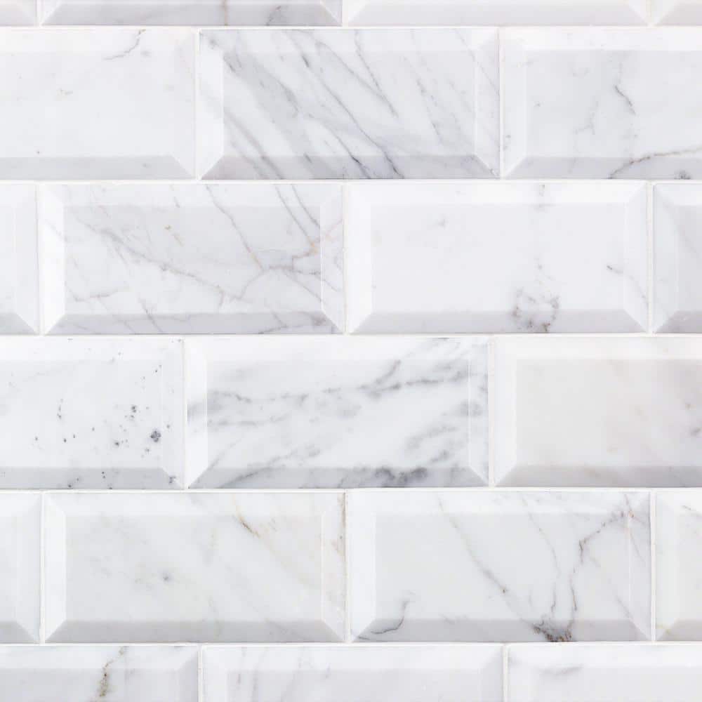 Ivy Hill Tile Calacatta Beveled 3 in. x 6 in. x 9mm Polished Marble Subway Tile (32 pieces / 4 sq. ft. / box)