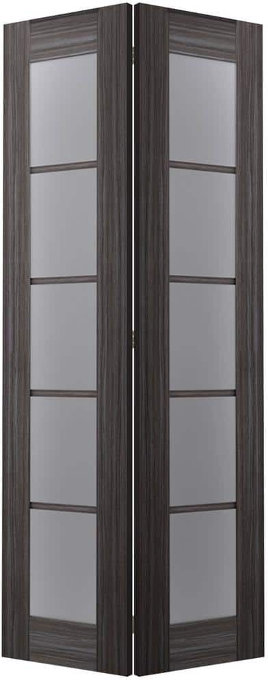 Belldinni Paola 36 in. x 79.375 in. 5-Lite Frosted Glass Gray Oak Wood Composite Bifold Door