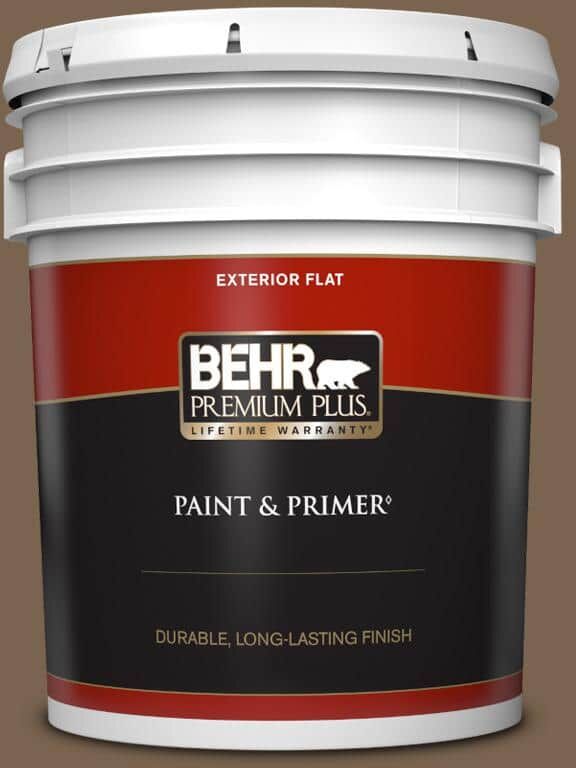 BEHR PREMIUM PLUS 5 gal. #N260-7 Folk Guitar Flat Exterior Paint & Primer