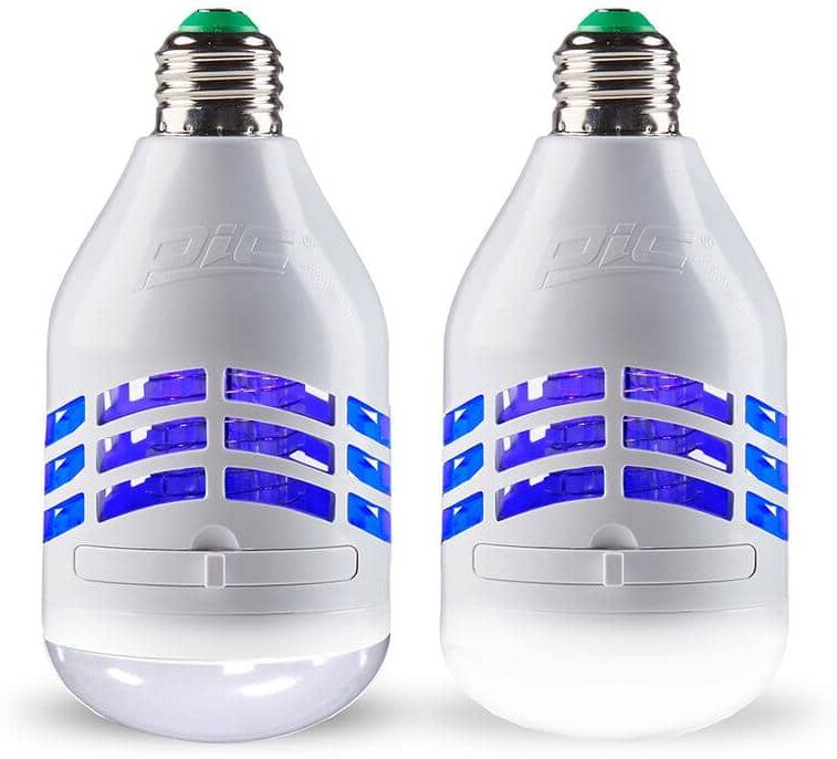 PIC LED Bug Zapper Light Bulb, Compact Mosquito Zapper, Electric Insect Killer, White, Standard E26 Bulb, (2-Pack)