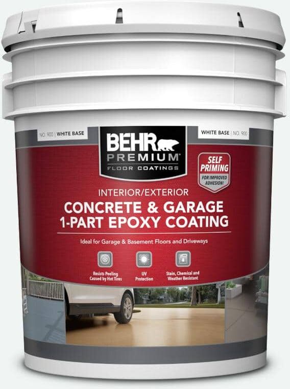 BEHR PREMIUM 5 gal. #BL-W09 Bakery Box Self-Priming 1-Part Epoxy Satin Interior/Exterior Concrete and Garage Floor Paint