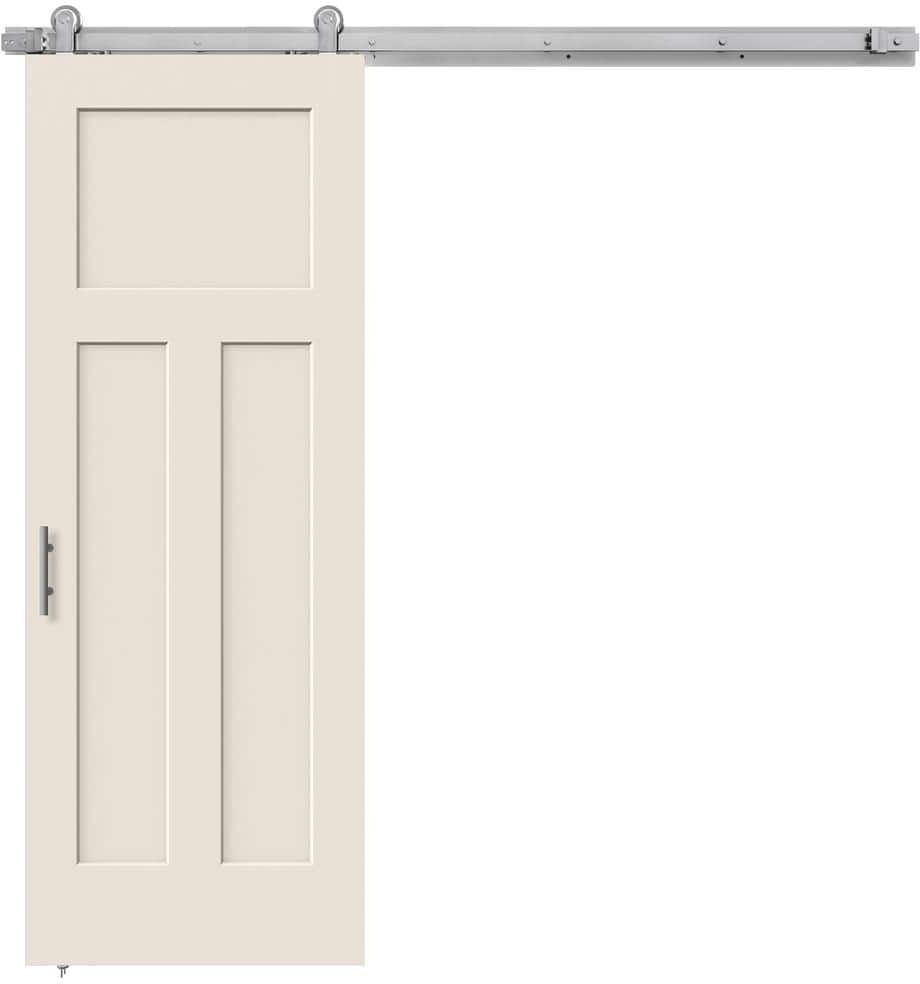 JELD-WEN 30 in. x 84 in. Craftsman Primed Smooth Molded Composite MDF Barn Door with Modern Hardware Kit