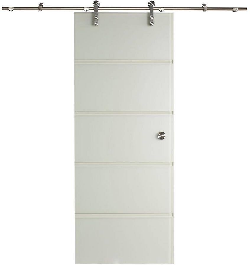 Pinecroft 32 in. x 81 in. Contour Glass Full Lite Frost Sliding Barn Door with Hardware Kit