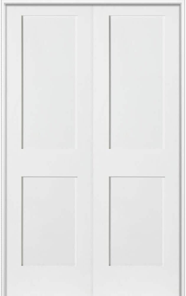 Krosswood Doors 56 in. x 80 in. Craftsman Shaker 2-Panel Both Active MDF Solid Core Primed Wood Double Prehung Interior French Door