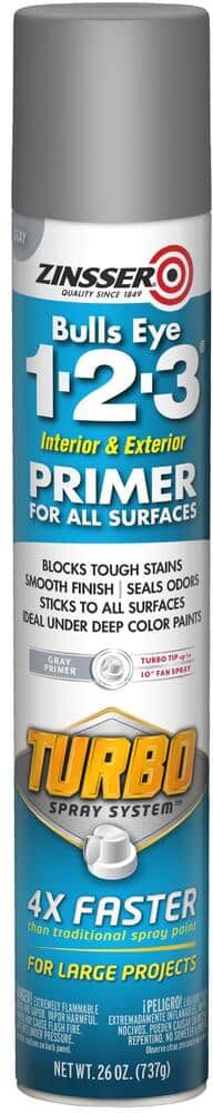 Zinsser Bulls Eye 1-2-3 26 oz. Turbo Gray Interior/Exterior Primer Spray (6-Pack)