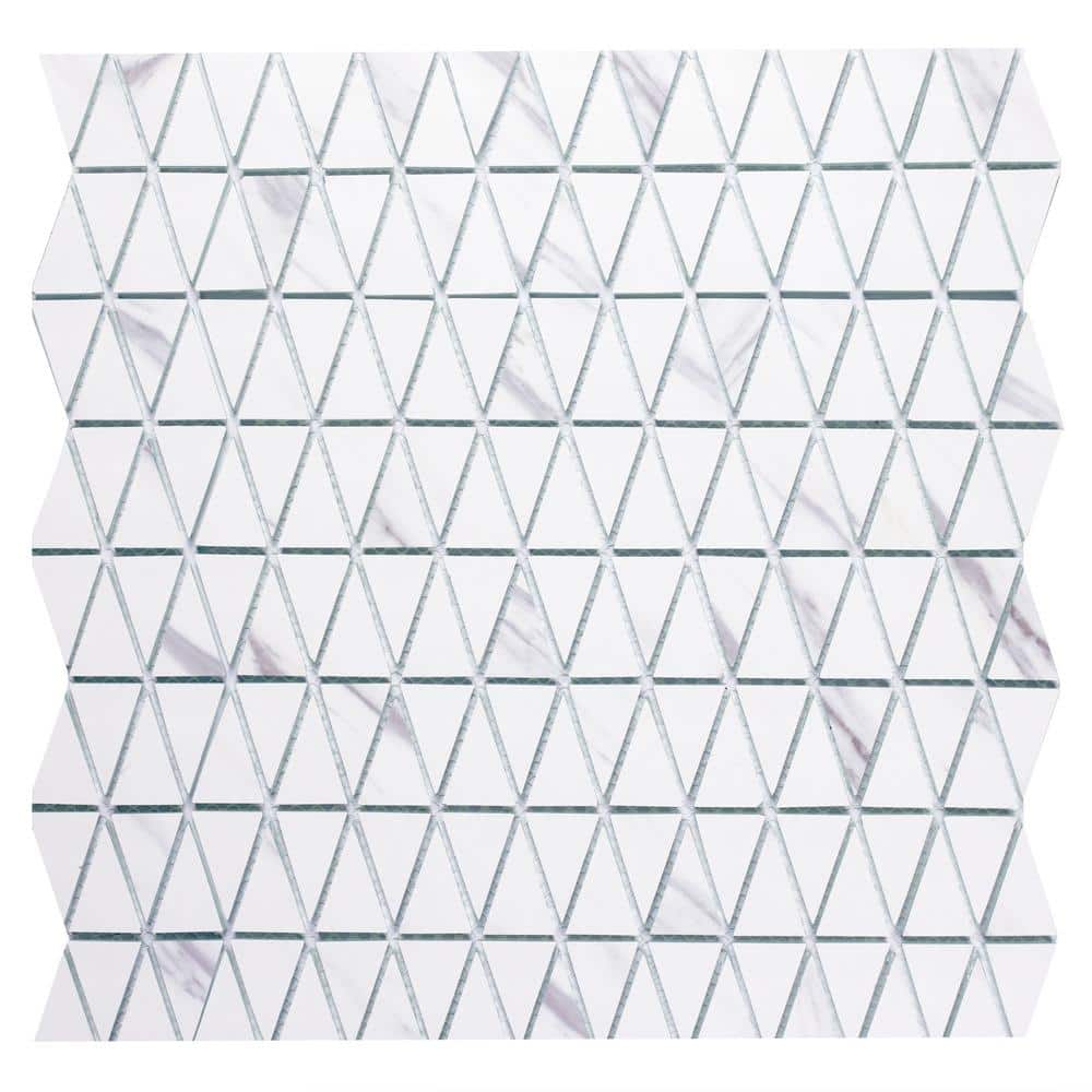 ABOLOS Art Deco Carrara White 12 in. x 12 in. Geometric Mosaic Glass Backsplash Wall Tile (15 Sq. Ft./Case)
