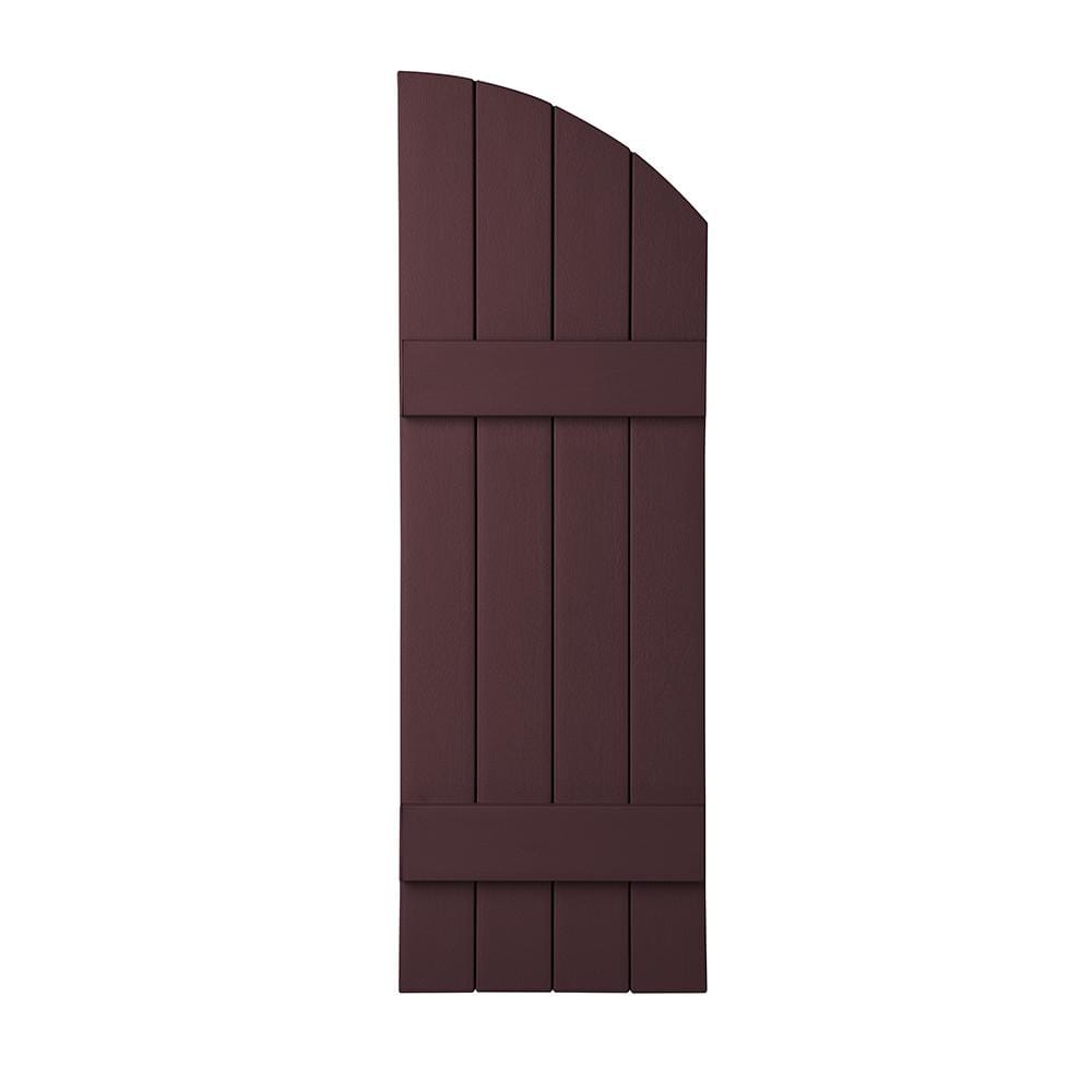 Ply Gem 15 in. x 43 in. Polypropylene Plastic 4-Board Closed Arch Top Board and Batten Shutters Pair in Vineyard Red