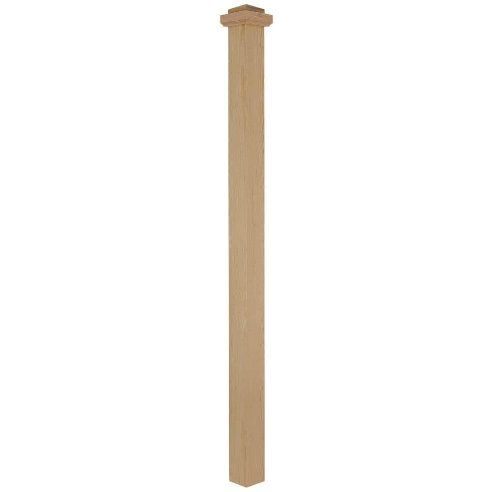 EVERMARK Stair Parts 4075 66 in. x 3-1/2 in. Unfinished Red Oak Square Craftsman Solid Core Box Newel Post for Stair Remodel