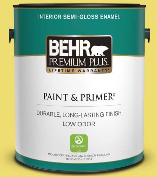 BEHR PREMIUM PLUS 1 gal. #T15-15 Plastic Lime Semi-Gloss Enamel Low Odor Interior Paint & Primer