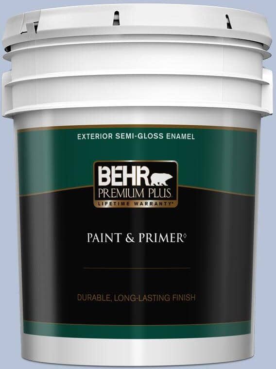 BEHR PREMIUM PLUS 5 gal. #610C-3 Virginia Blue Semi-Gloss Enamel Exterior Paint & Primer