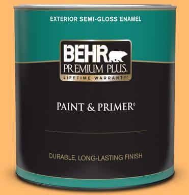 BEHR PREMIUM PLUS 1 qt. #P240-5 Cheese Puff Semi-Gloss Enamel Exterior Paint & Primer