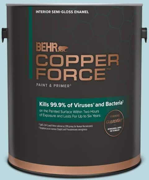 COPPER FORCE 1 gal. #S460-1 Air Blue Semi-Gloss Enamel Virucidal and Antibacterial Interior Paint & Primer