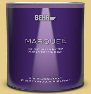 BEHR MARQUEE 1 qt. #T12-6 Lol Yellow Eggshell Enamel Interior Paint & Primer