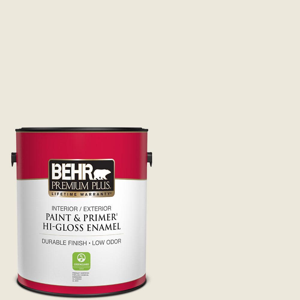 BEHR PREMIUM PLUS 1 gal. #BXC-32 Picket Fence White Hi-Gloss Enamel Interior/Exterior Paint & Primer
