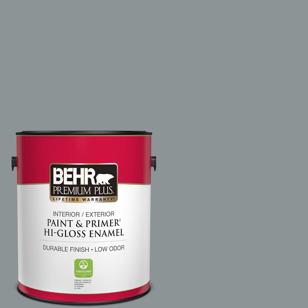 BEHR PREMIUM PLUS 1 gal. Home Decorators Collection #HDC-NT-27 Millennium Silver Hi-Gloss Enamel Interior/Exterior Paint & Primer