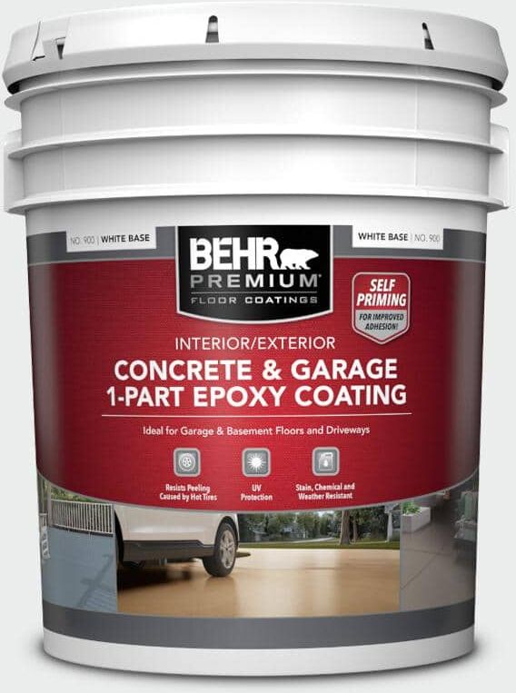 BEHR PREMIUM 5 gal. #BWC-12 Vibrant White Self-Priming 1-Part Epoxy Satin Interior/Exterior Concrete and Garage Floor Paint