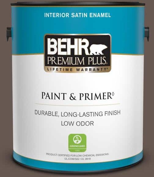 BEHR PREMIUM PLUS 1 gal. Home Decorators Collection #HDC-FL14-10 Pine Cone Brown Satin Enamel Low Odor Interior Paint & Primer