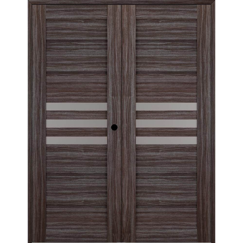Belldinni Dome 72 in. x 79 in. Left Hand Active 3-Lite Frosted Glass Gray Oak Wood Composite Double Prehung French Door