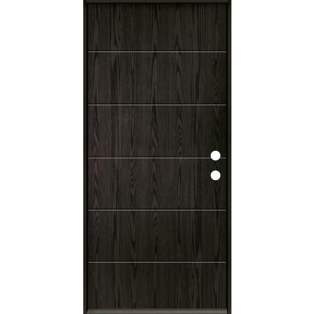 Krosswood Doors TETON Modern 36 in. x 80 in. Left-Hand/Inswing 6-Grid Solid Panel Baby Grand Stain Fiberglass Prehung Front Door