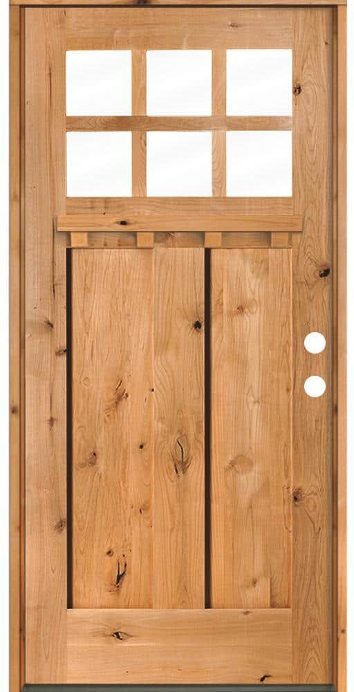 Krosswood Doors 32 in. x 80 in. Craftsman Knotty Alder Left-Hand/Inswing 6-Lite Clear Glass Clear Stain Wood Prehung Front Door w/DS