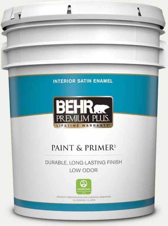 BEHR PREMIUM PLUS 5 gal. #780E-1 Billowy Down Satin Enamel Low Odor Interior Paint & Primer