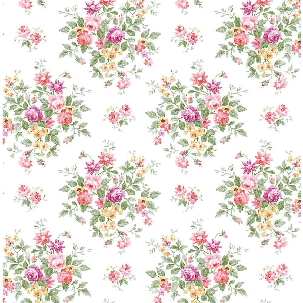 Seabrook Designs 56 sq. ft. Watermelon and Buttercup Floral Bouquet Prepasted Paper Wallpaper Roll