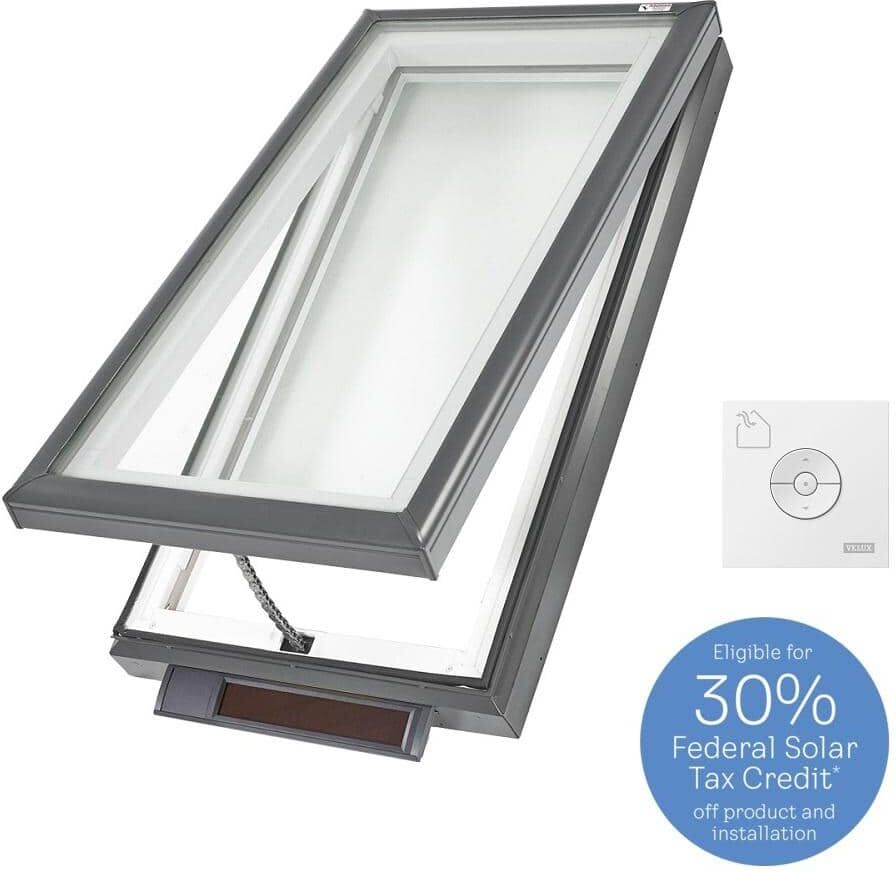 VELUX 22-1/2 in. x 46-1/2 in. Solar Powered Fresh Air Venting Curb-Mount Skylight with Impact Low-E3 Glass