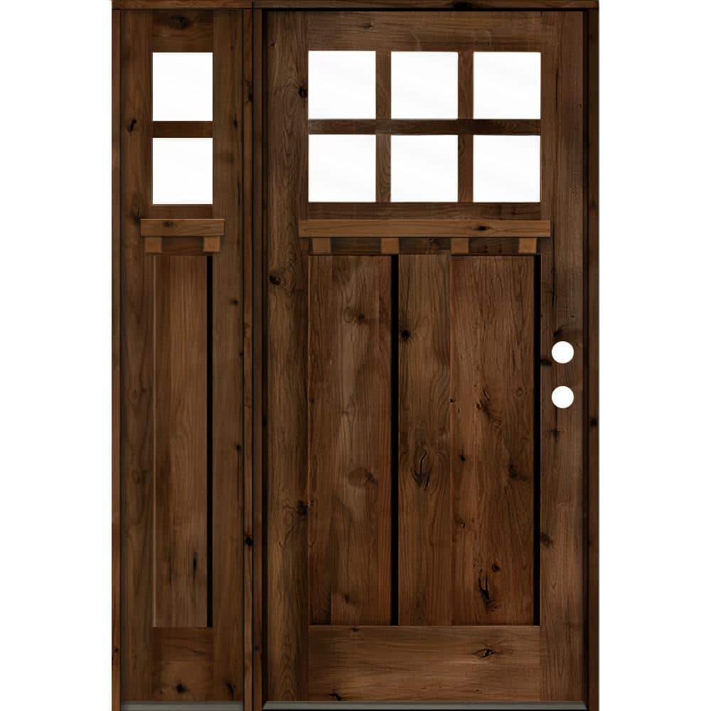 Krosswood Doors 50 in. x 80 in. Craftsman Alder Left-Hand 6 Lite Clear Glass Provincial Stain Wood Prehung Front Door/Left Sidelite DS
