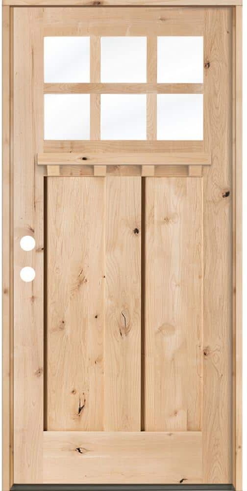 Krosswood Doors 32 in. x 80 in. Craftsman Knotty Alder Right-Hand/Inswing 6-Lite Clear Glass Unfinished Wood Prehung Front Door w/DS