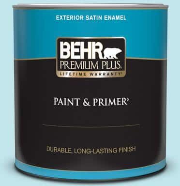 BEHR PREMIUM PLUS 1 qt. #520A-2 Ice Flower Satin Enamel Exterior Paint & Primer