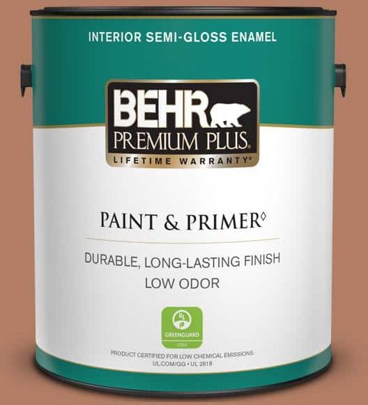 BEHR PREMIUM PLUS 1 gal. #PMD-84 Pecan Semi-Gloss Enamel Low Odor Interior Paint & Primer