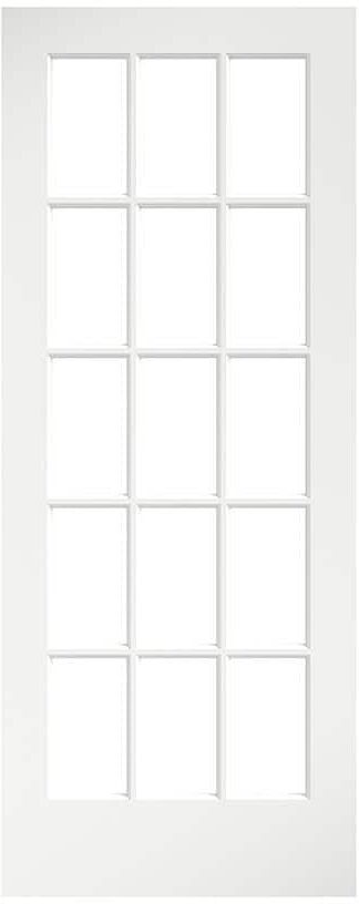 eightdoors 36 in. x 80 in. Clear Glass 15-Lite True Divided White Finished Solid French Interior Door Slab