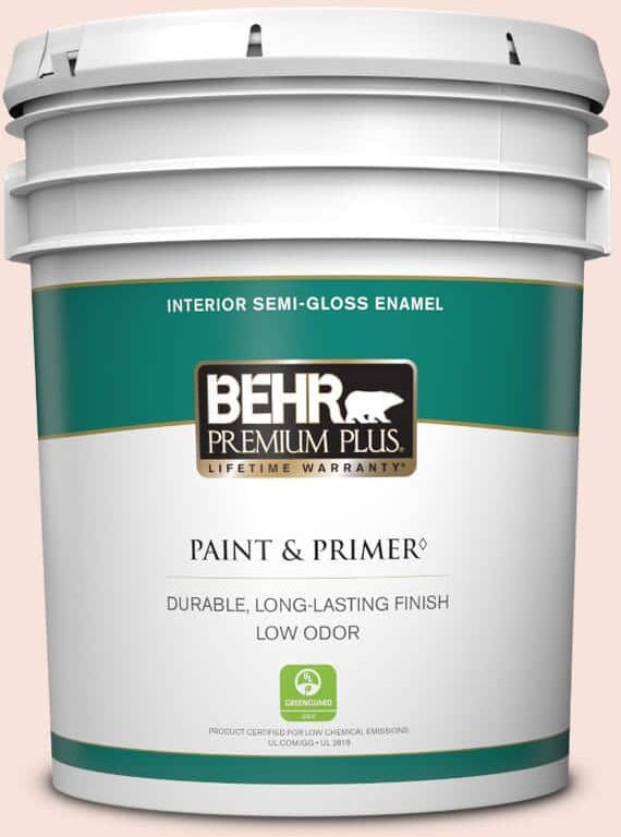 BEHR PREMIUM PLUS 5 gal. #210C-1 Angel Blush Semi-Gloss Enamel Low Odor Interior Paint & Primer