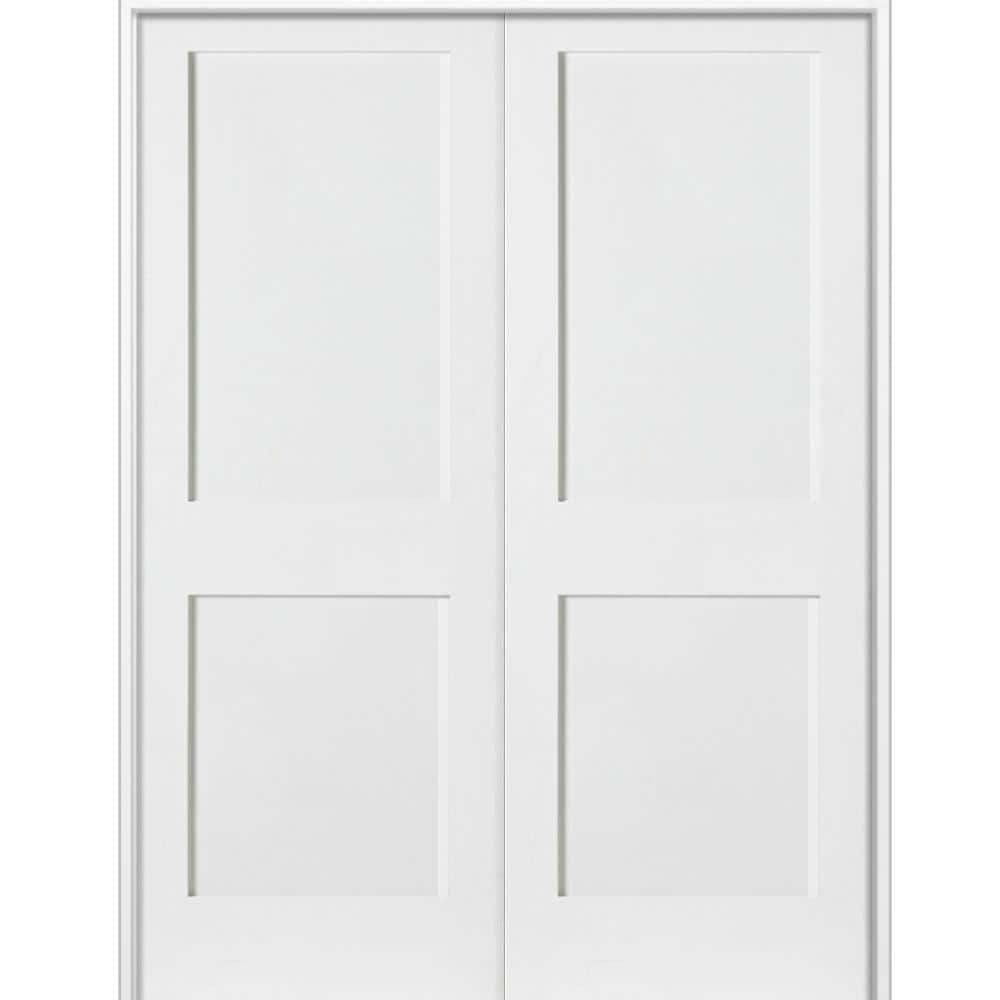 Krosswood Doors 60 in. x 80 in. Craftsman Shaker 2-Panel Both Active MDF Solid Core Primed Wood Double Prehung Interior French Door