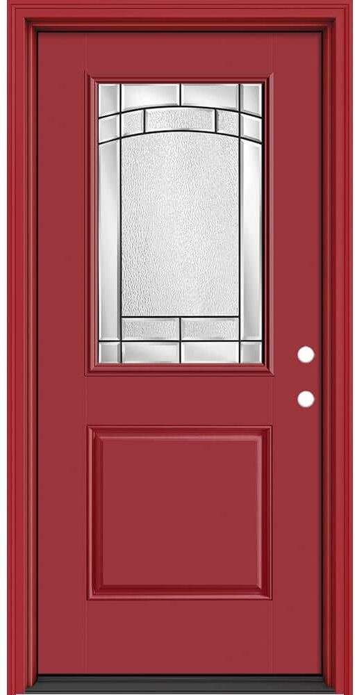 Masonite Performance Door System 36 in. x 80 in. 1/2 Lite Element Left-Hand Inswing Red Smooth Fiberglass Prehung Front Door