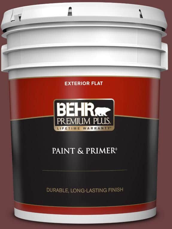 BEHR PREMIUM PLUS 5 gal. #BIC-50 Deep Claret Flat Exterior Paint & Primer