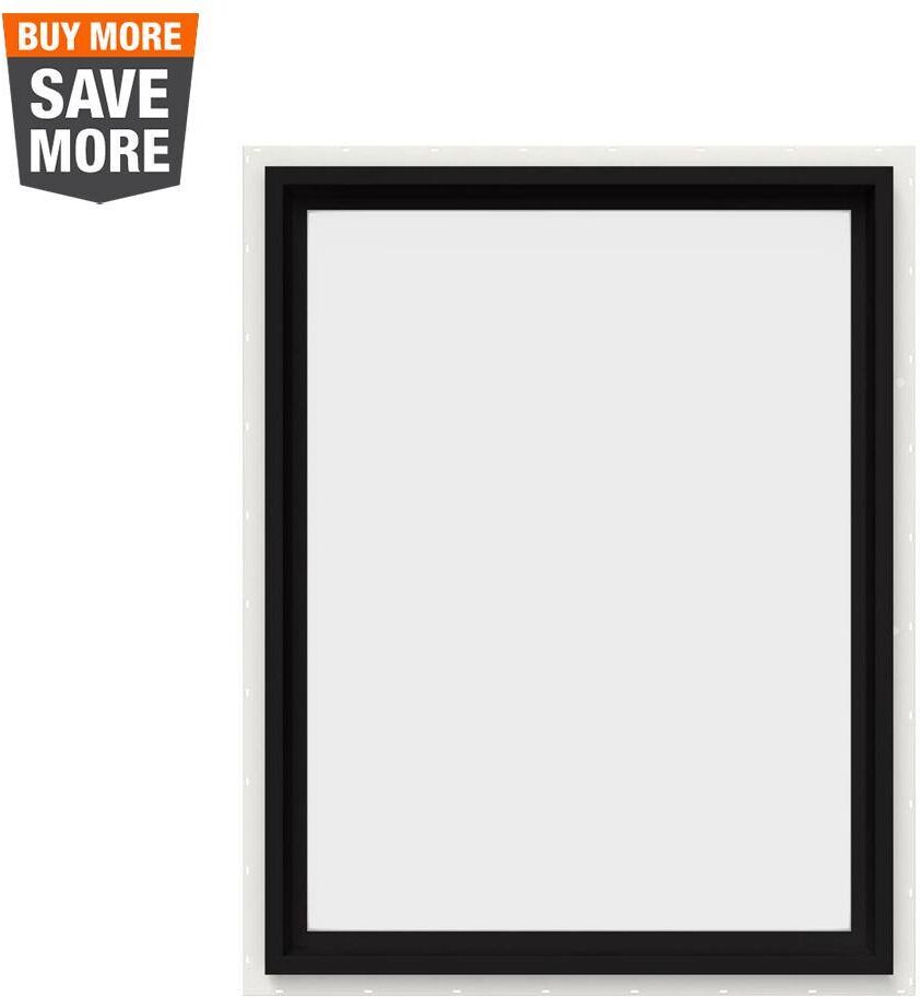 JELD-WEN 30 in. x 36 in. V-4500 Series Black Exterior/White Interior FiniShield Vinyl Picture Window w/ Low-E 366 Glass