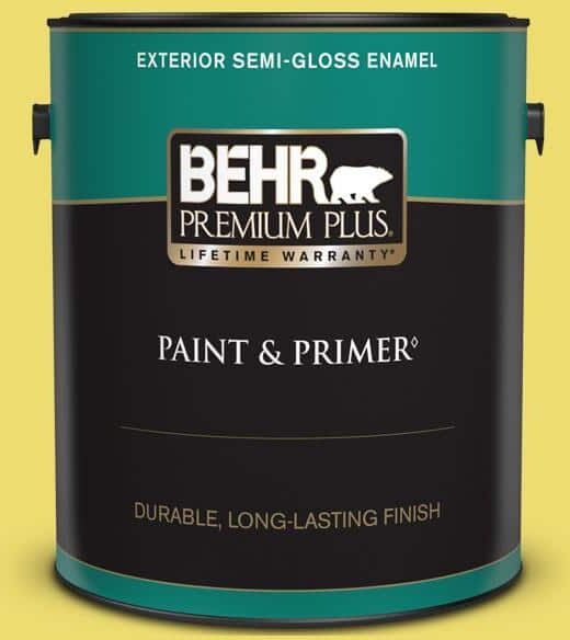 BEHR PREMIUM PLUS 1 gal. #T15-15 Plastic Lime Semi-Gloss Enamel Exterior Paint & Primer