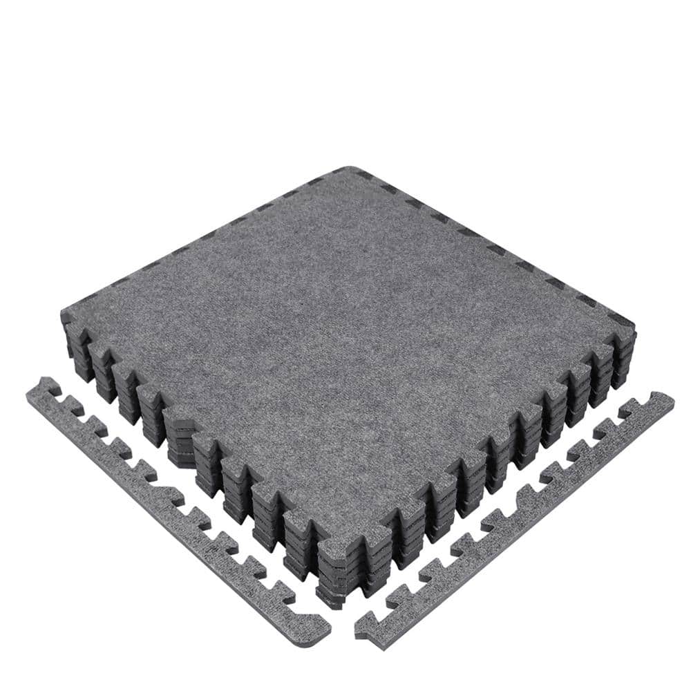 CAP Gray Commercial/Residential 24 in. x 24 in. x 12 mm Interlocking Foam Carpet Texture Mats 24 sq. ft. (6 Tiles/Case)