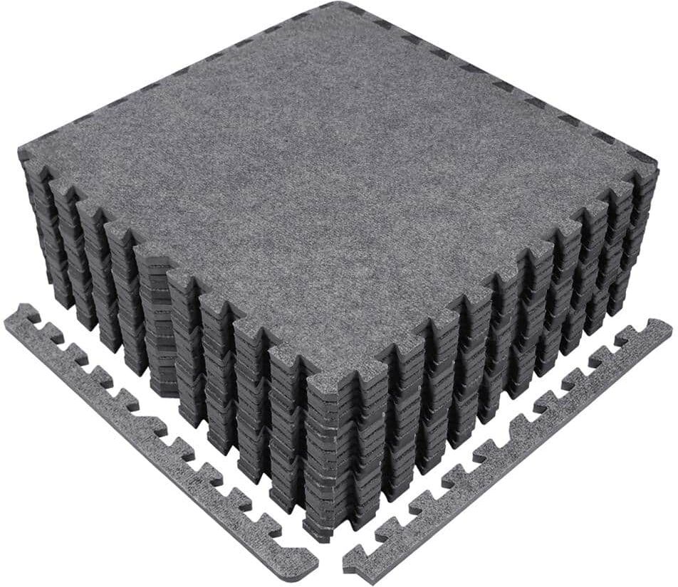 CAP Carpet Texture Top Gray 24 in. x 24 in. x 12 mm Interlocking Mats for Home Gym, Kids Room and Living Room (72 sq. ft.)