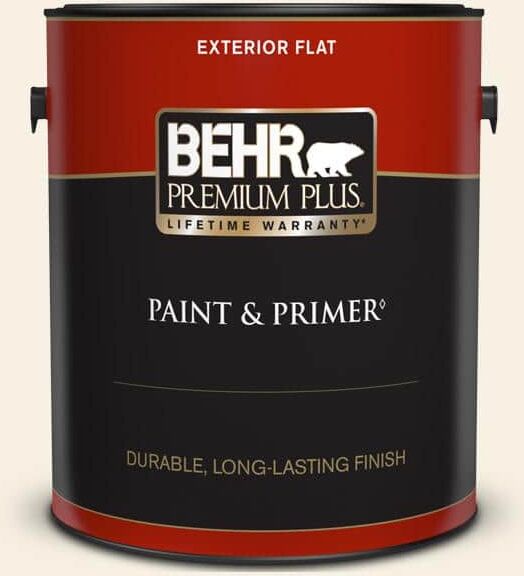 BEHR PREMIUM PLUS 1 gal. #OR-W14 White Veil Flat Exterior Paint & Primer