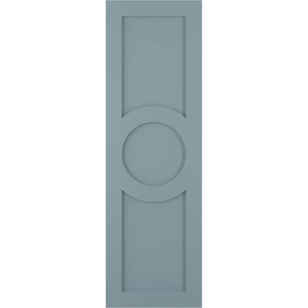 Ekena Millwork 12 in. x 55 in. True Fit PVC Center Circle Arts & Crafts Fixed Mount Flat Panel Shutters Pair in Peaceful Blue