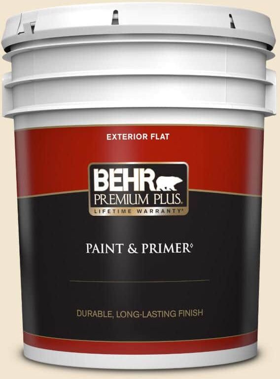 BEHR PREMIUM PLUS 5 gal. #S310-1 Writing Paper Flat Exterior Paint & Primer