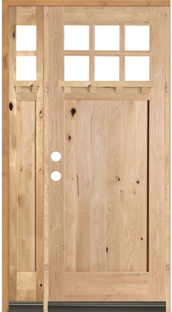 Krosswood Doors 50 in. x 96 in. Craftsman Knotty Alder 6-Lite with DS Unfinished Right-Hand Inswing Prehung Front Door w/Left Sidelite