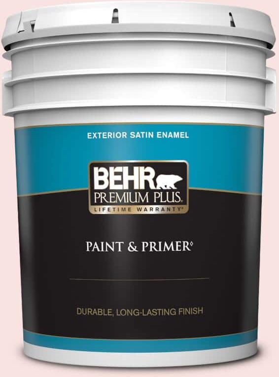 BEHR PREMIUM PLUS 5 gal. #RD-W02 Candy Floss Satin Enamel Exterior Paint & Primer