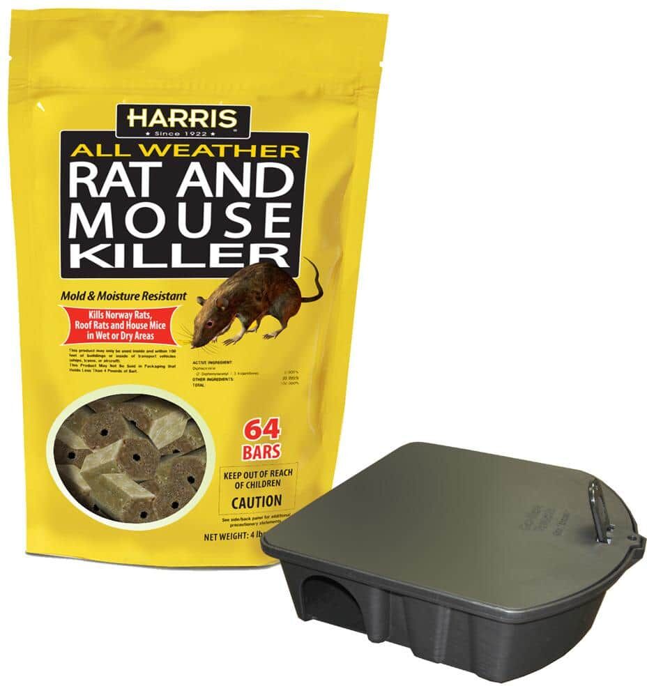 Harris 4 lbs./64 Bars All Weather Rat and Mouse Killer and Locking Rat and Mouse Refillable Bait Station